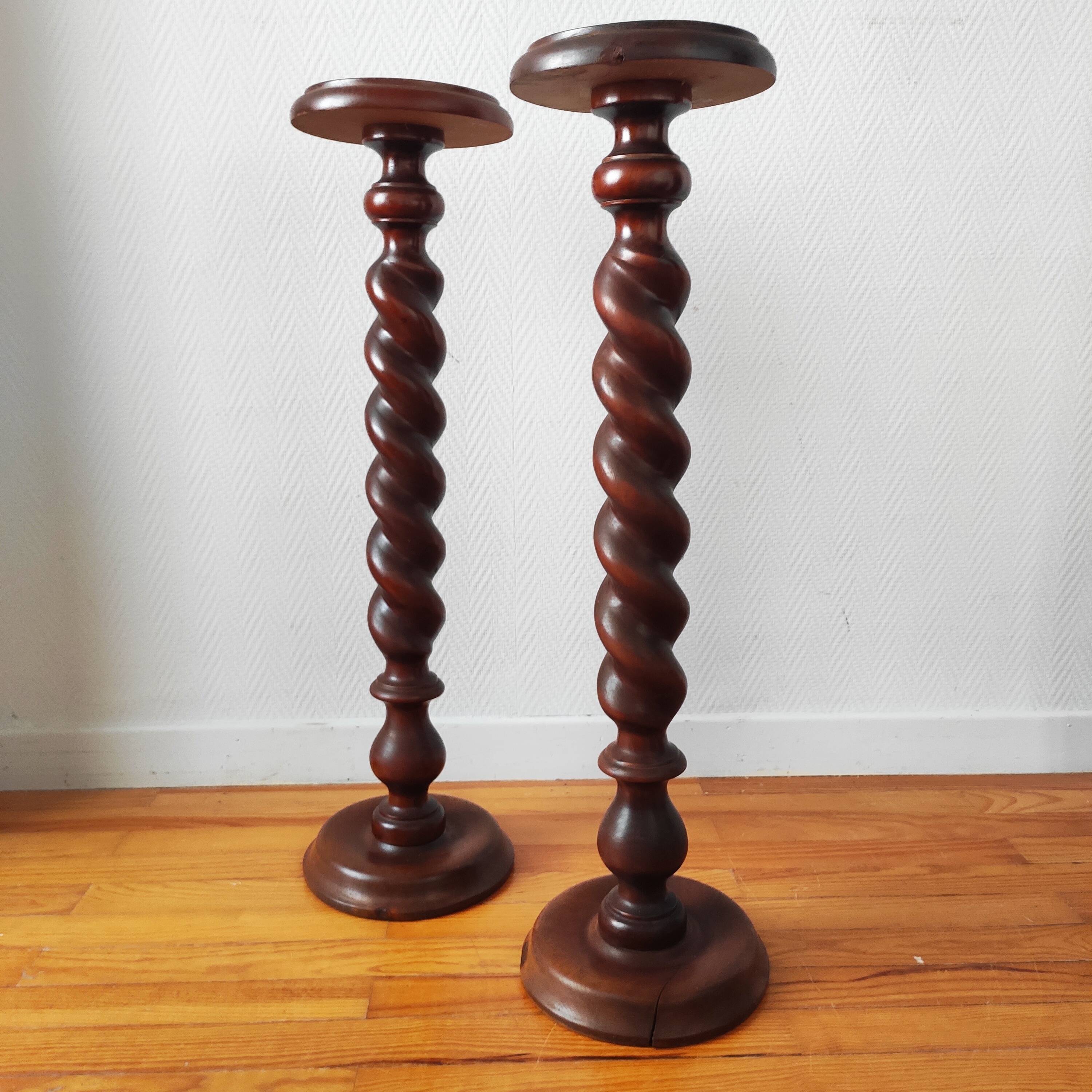Pair of turned wooden pedestals