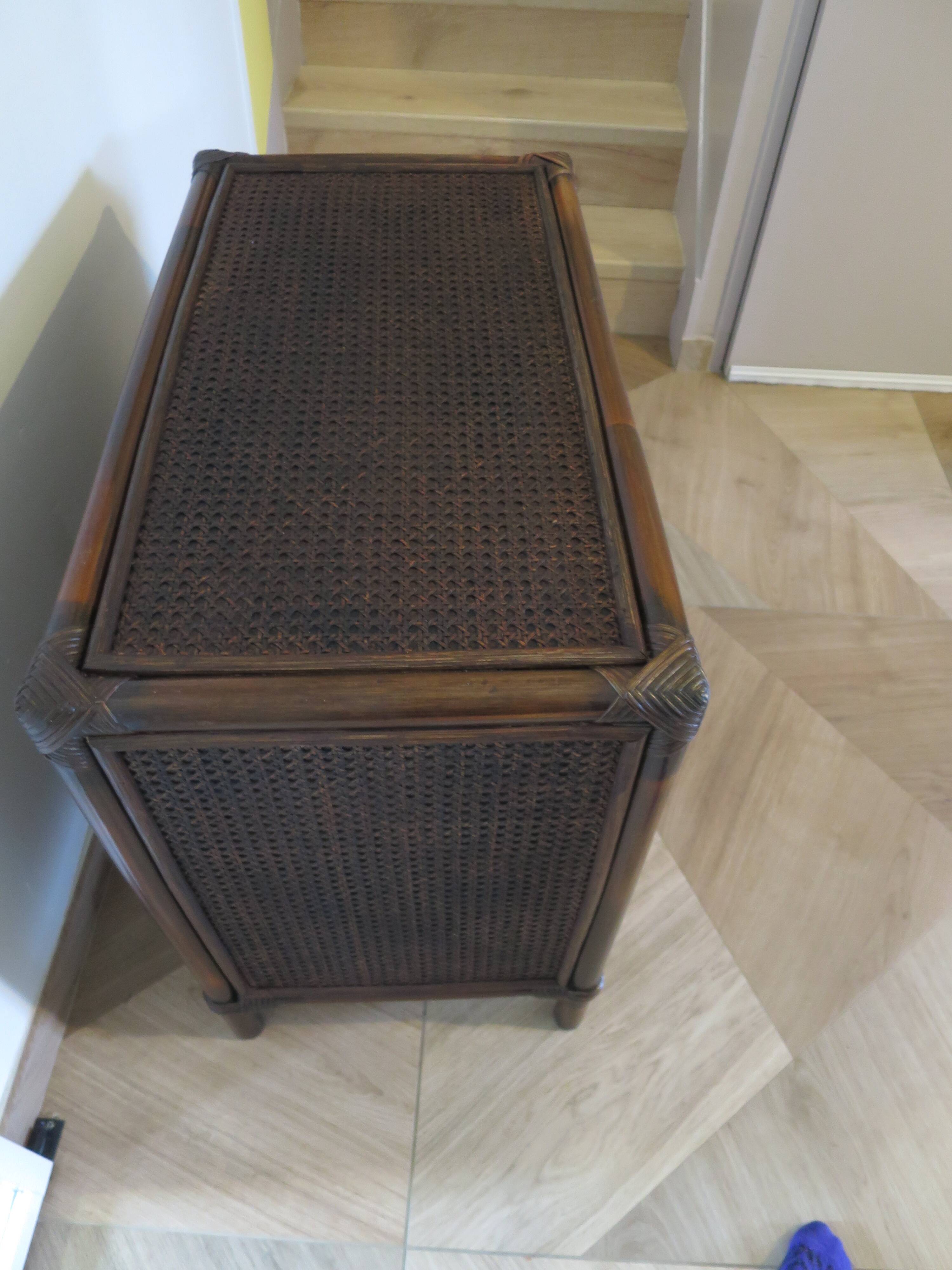 Vintage 3-drawer chest of drawers - wood, bamboo and woven rattan - 1980s
