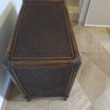 Vintage-commode 3 tioirs -bois bambou et rotin tressé - années 80