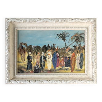 Louis alban "the camel market" oil on panel signed