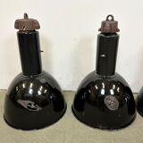 Set of 4 Industrial Bauhaus Black Enamel Pendant Lamps, 1960s