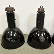 Set of 4 Industrial Bauhaus Black Enamel Pendant Lamps, 1960s