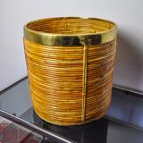 XL basket in rattan and brass, Italy, 1970, 36cm Diam