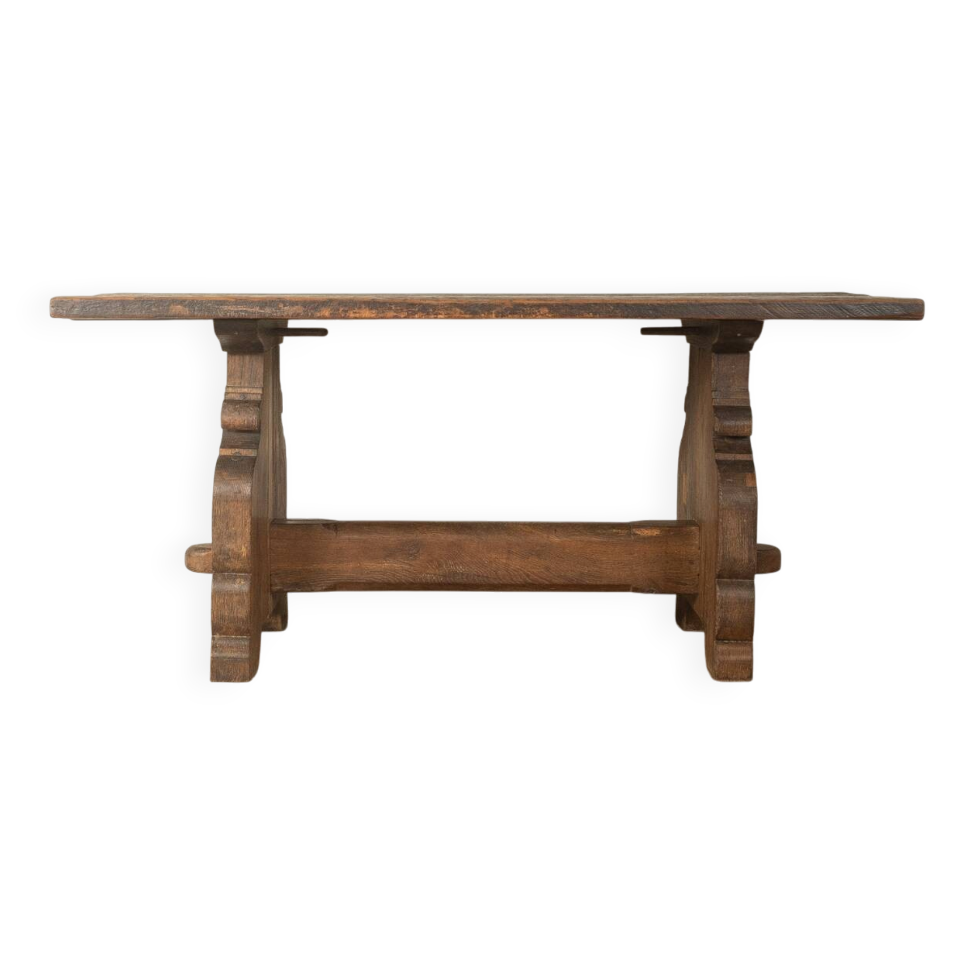 Striking brutalist solid wood table, circa 1970