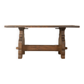Striking brutalist solid wood table, circa 1970