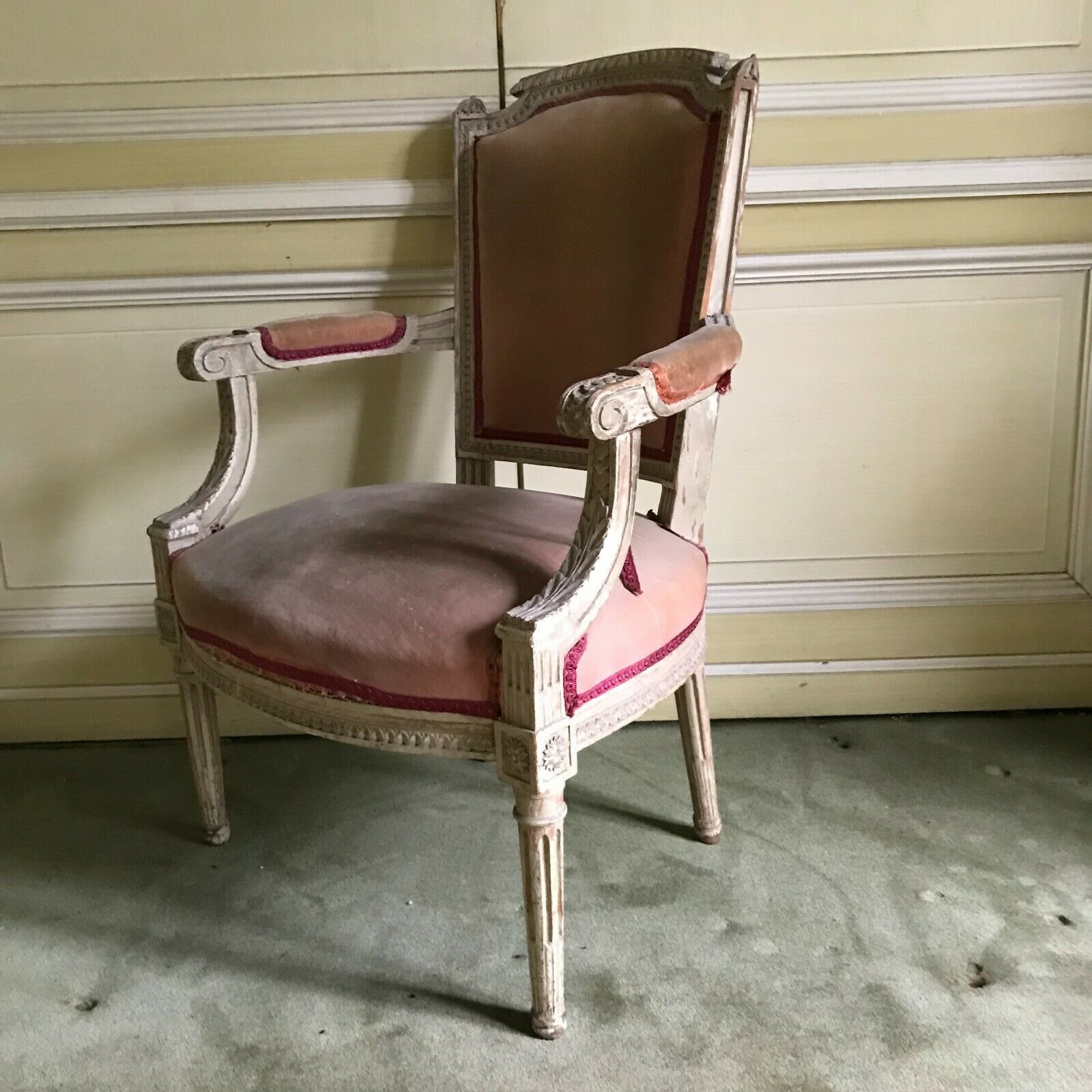 Directoire style armchair in patinated beech XX century