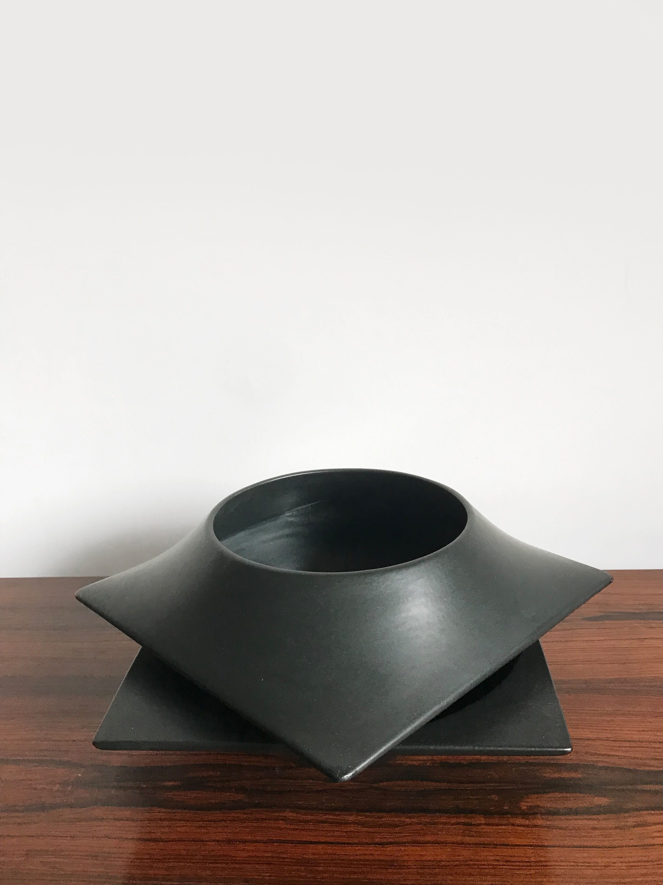 Franco Pozzi Italian black ceramic centerpiece vase 1960s