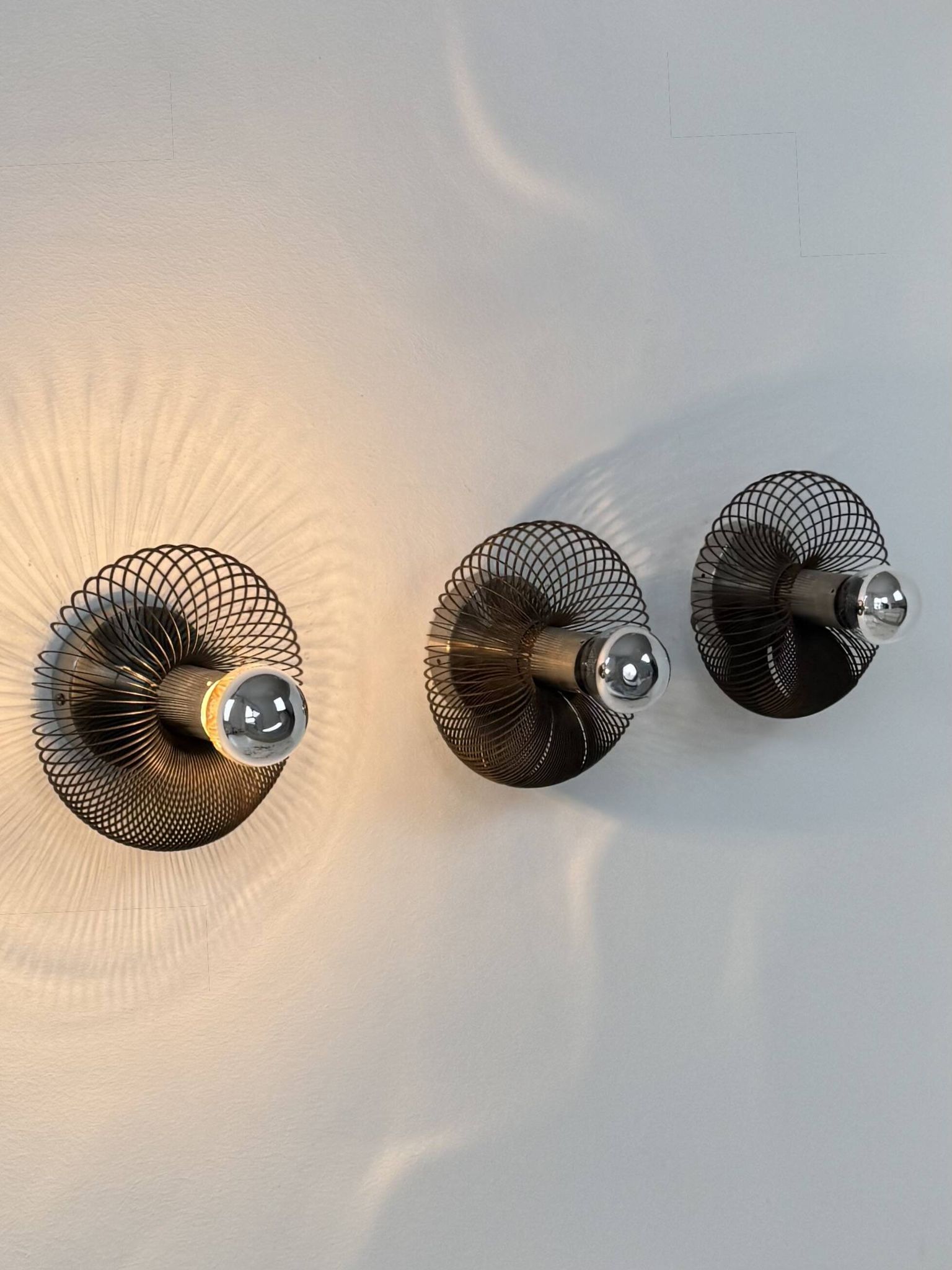 Set of 3 vintage wall lights, metal, France, 1970.