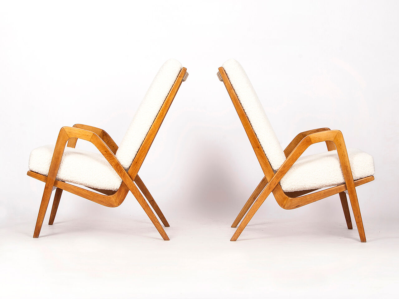 Midcentury Boucle Armchairs by Jan Vanek for ULUV, 1960s, Set of Two