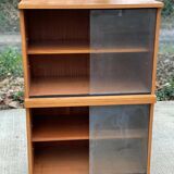 Scandinavian wooden display cabinet with sliding glass doors