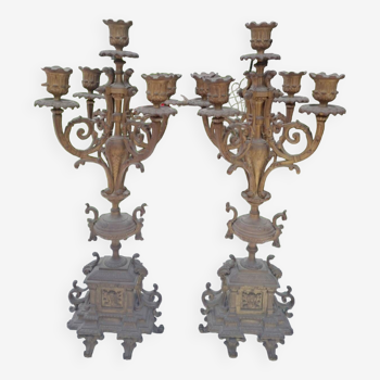 Paire de grands chandeliers candélabres en bronze XIXème
