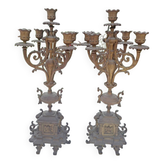 Paire de grands chandeliers candélabres en bronze XIXème