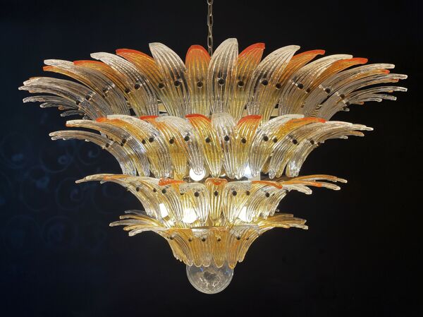 Plafonnier vintage italien de Murano - quatre niveaux, 163 verres ambrés et transparents