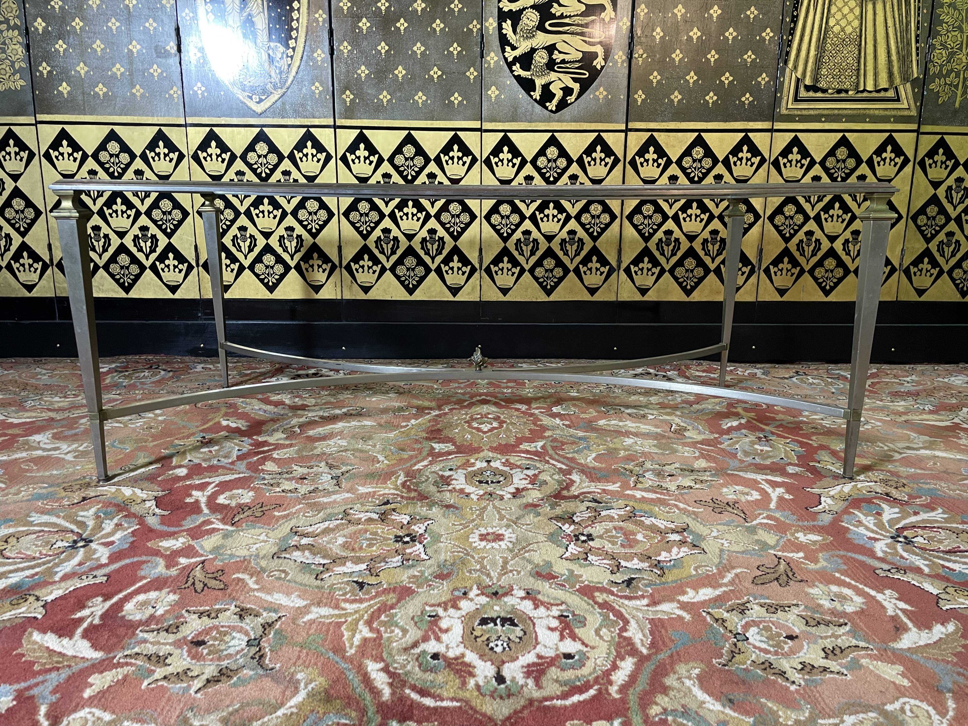 Neoclassical brass and glass coffee table