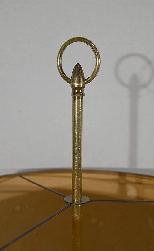 Brass bouillotte lamp with red lampshade, Louis XVI – XXth style