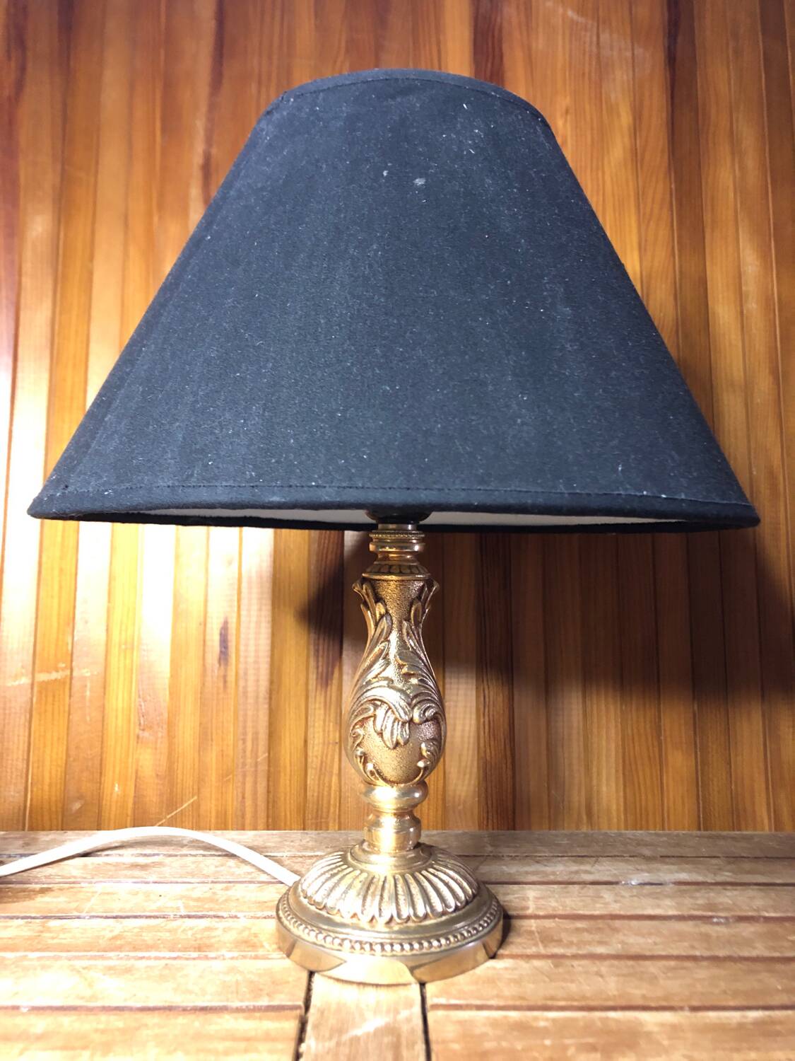 Old gilt bronze lamp + vintage black lampshade