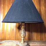 Old gilt bronze lamp + vintage black lampshade