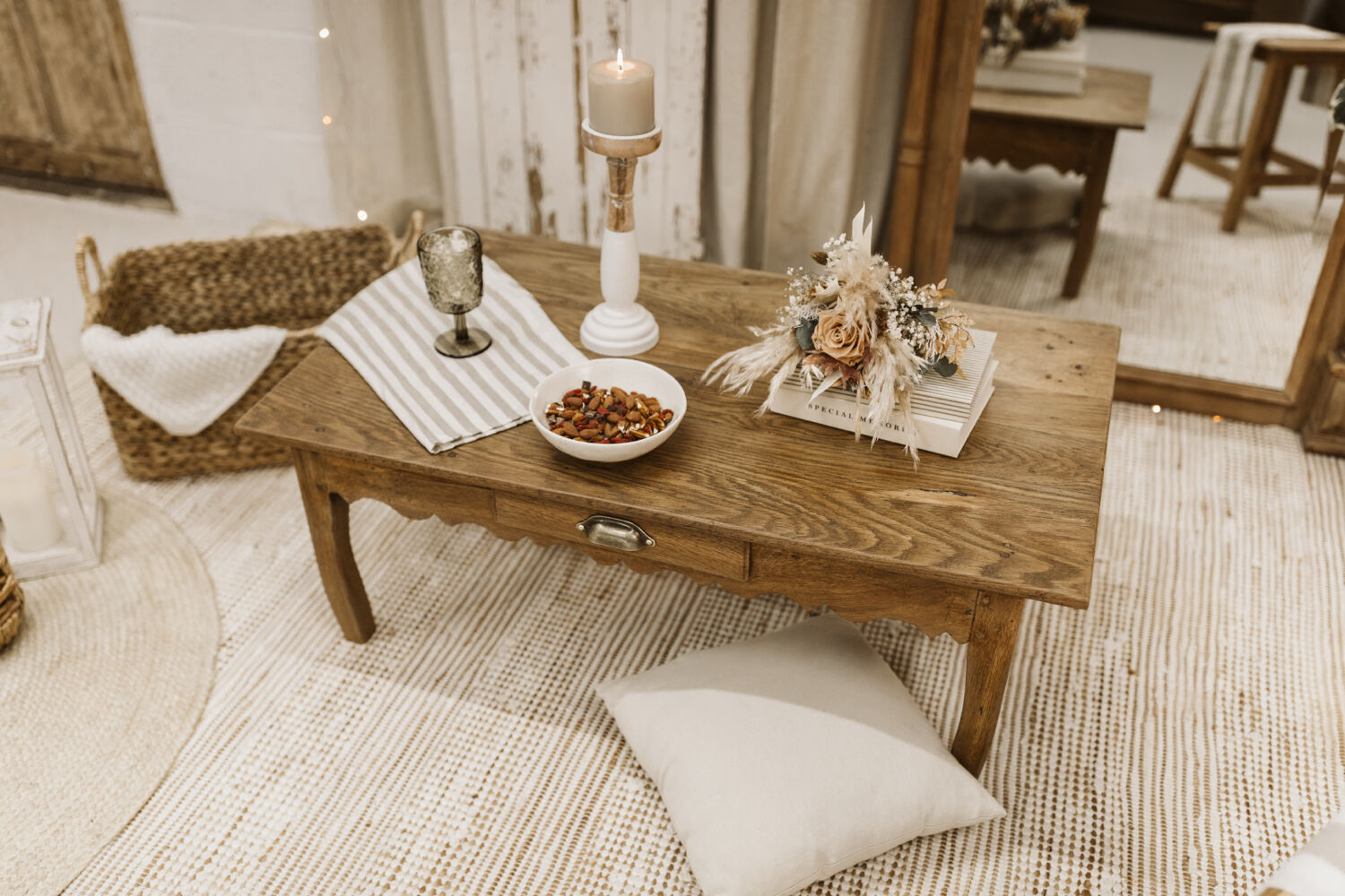 Antique oak coffee table with drawer – restored