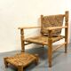 Wood and rope armchair and footrest