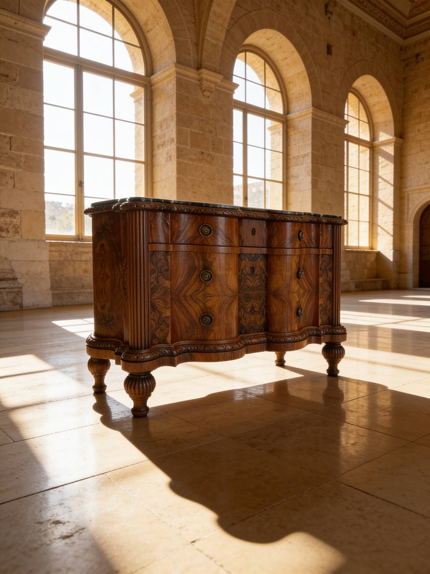 antique walnut serpentine commode