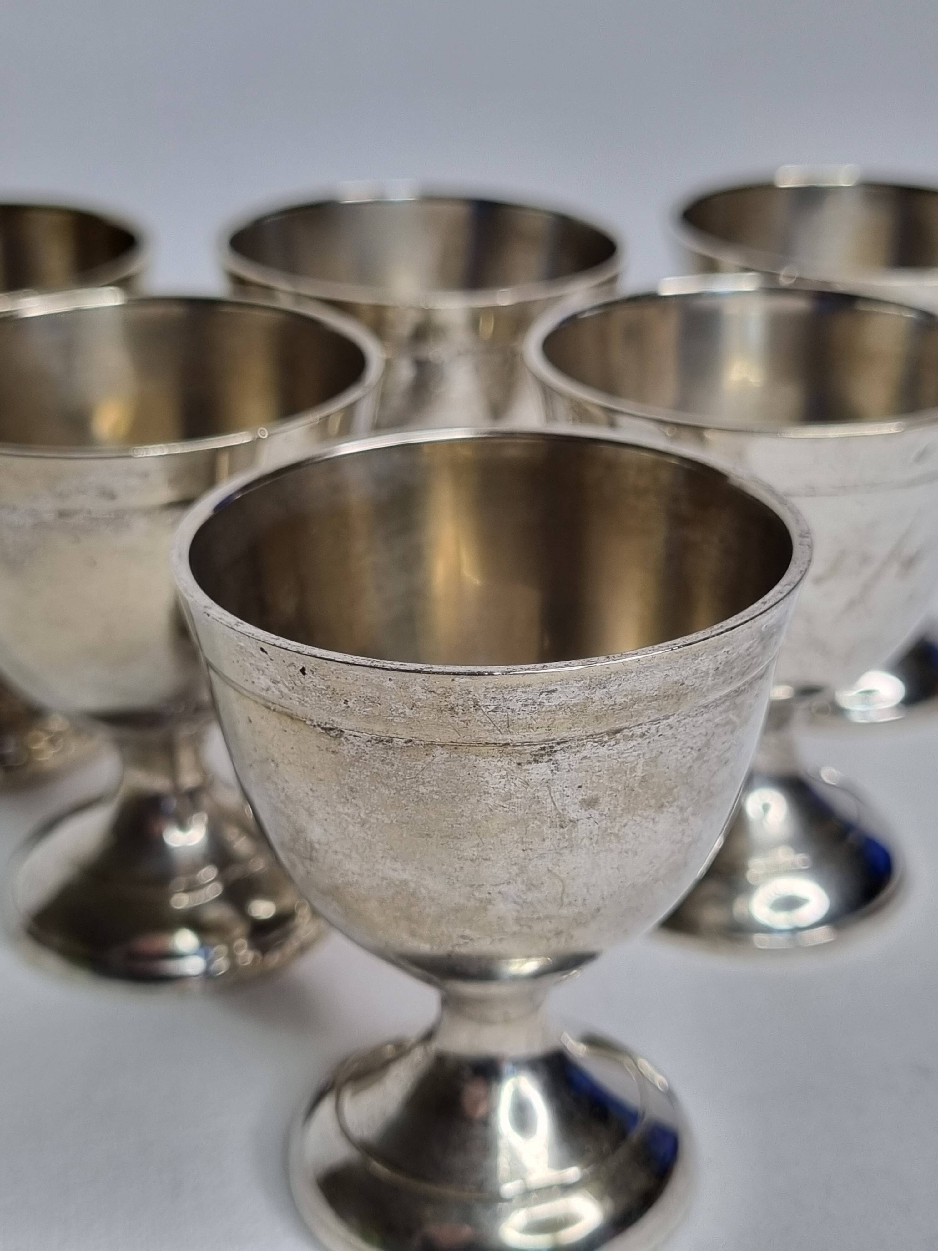 Set of 6 Vintage Silver Metal Egg Cups, EPNS hallmark, 6 cm