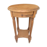Round guèridon with drawer in light pine, 60s