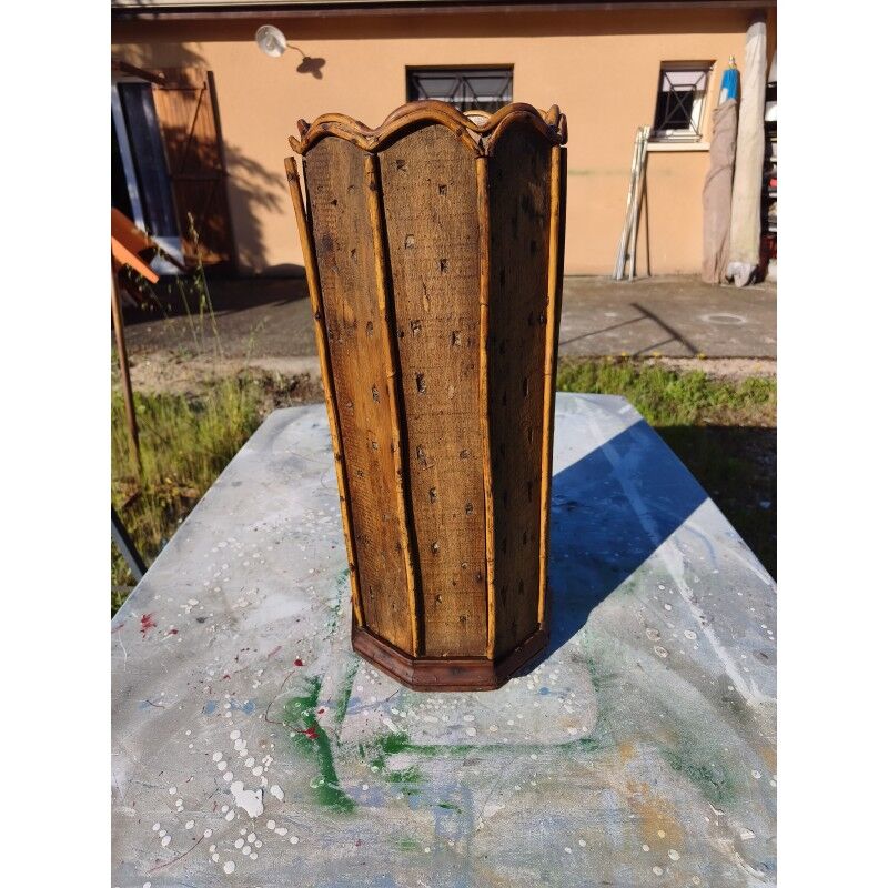 Wood and rattan umbrella stand