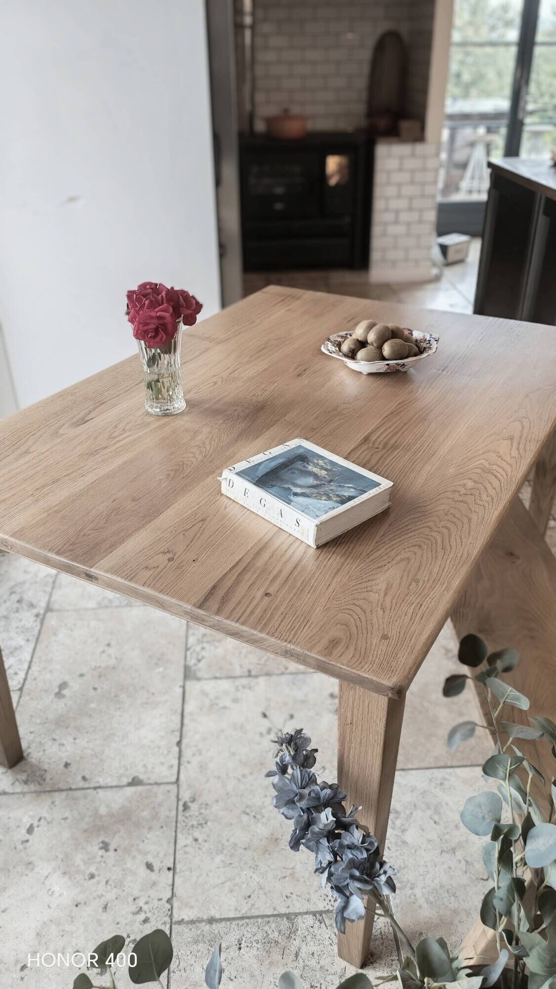 Farm table and bench ("A frame") in solid French oak.