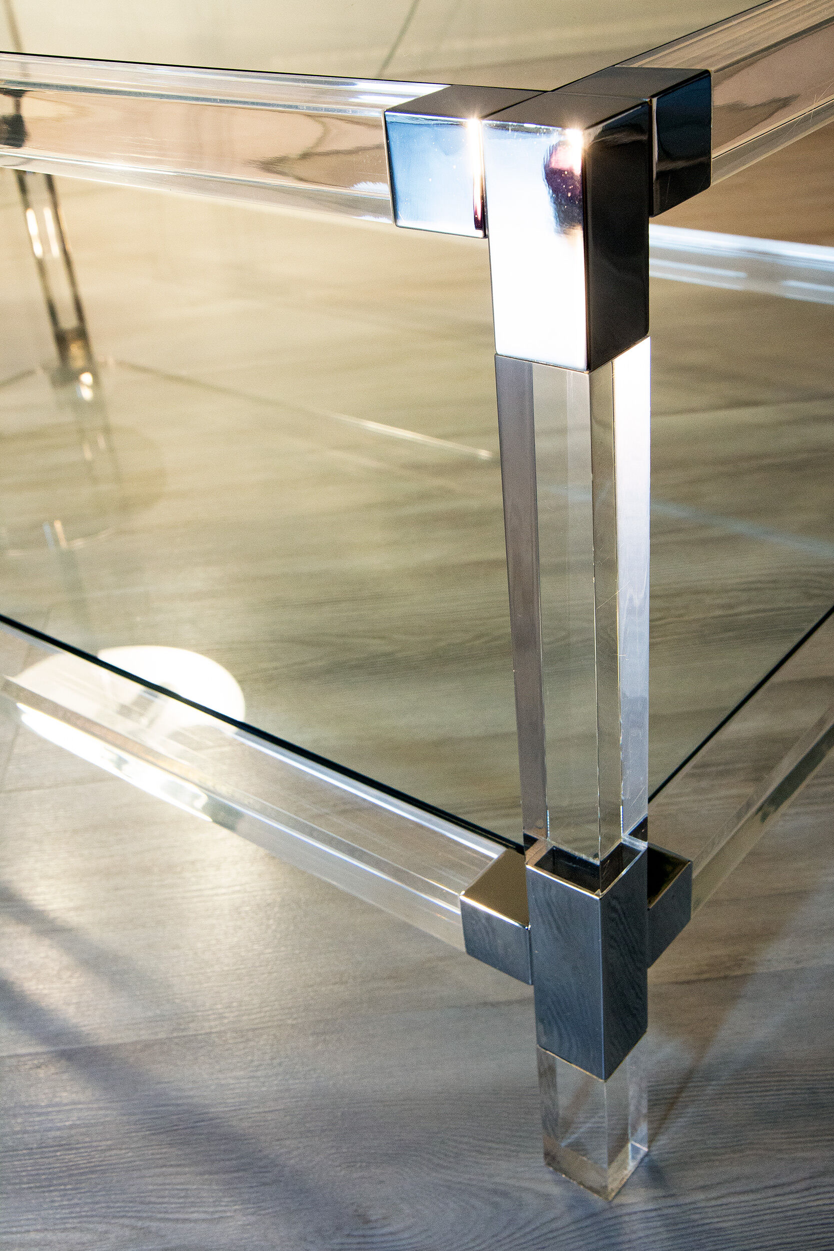 Glass and plexiglass coffee table, 1970-80