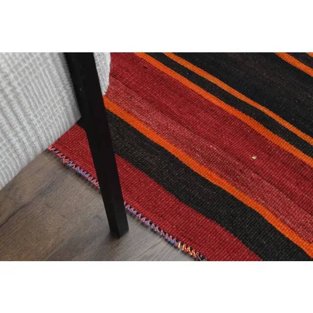 1970s vintage Turkish hand-knotted wool cotton red runner rug 118x330