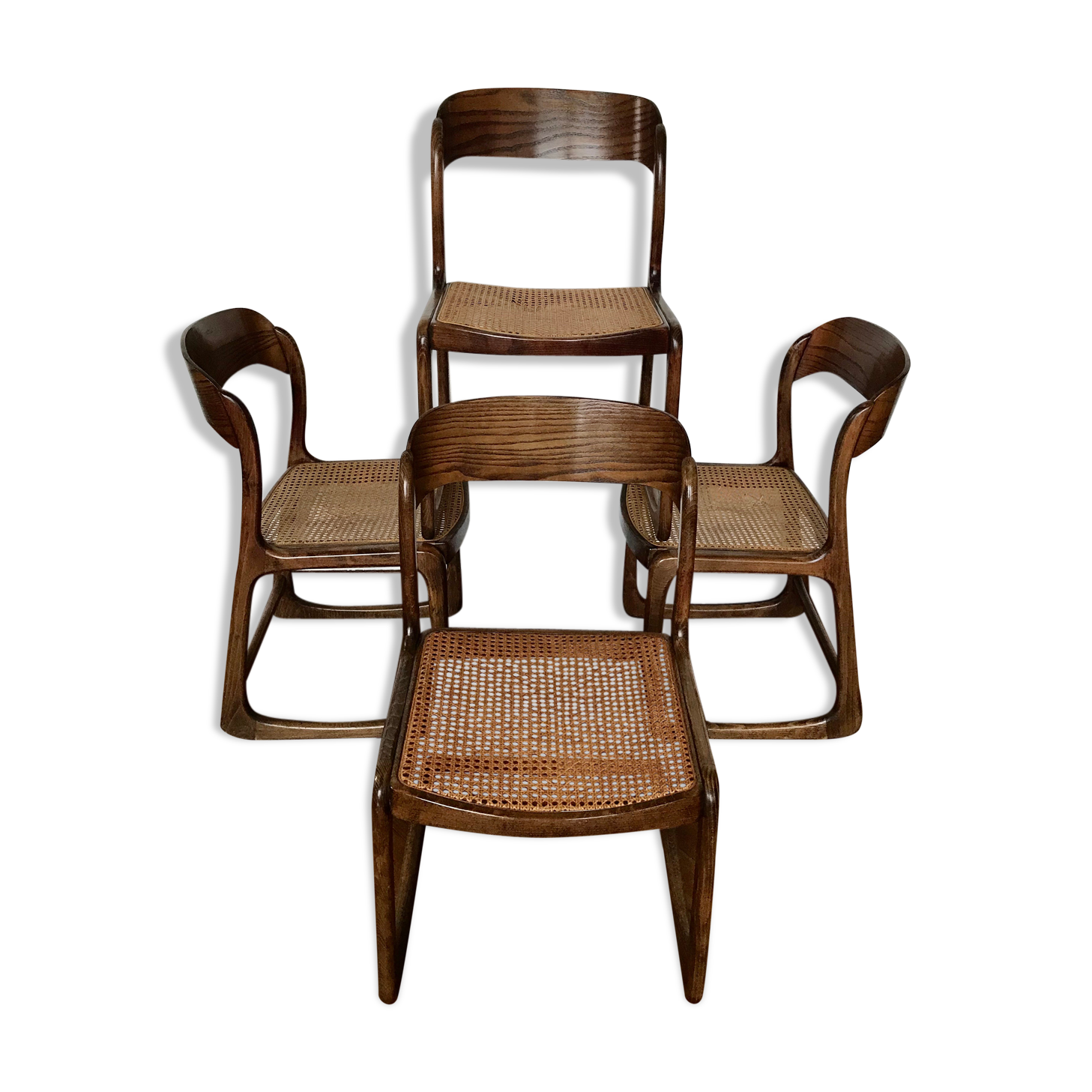 Series of 4 sleigh chairs in wicker, by Baumann