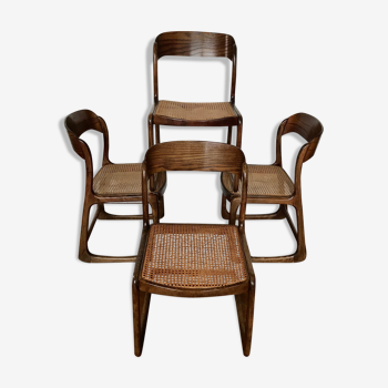 Série de 4 chaises Traîneau en osier, par Baumann