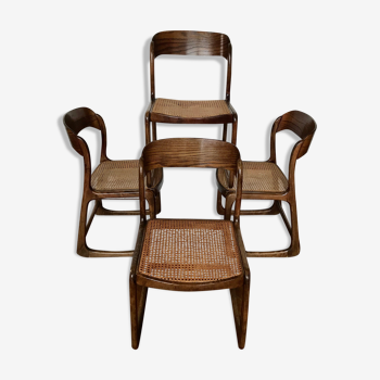 Series of 4 sleigh chairs in wicker, by Baumann