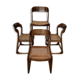 Series of 4 sleigh chairs in wicker, by Baumann