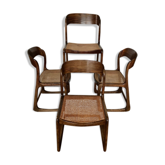 Série de 4 chaises Traîneau en osier, par Baumann