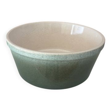 Bol de service en grès scandinave vintage – Vert mousse et ivoire – Milieu du siècle