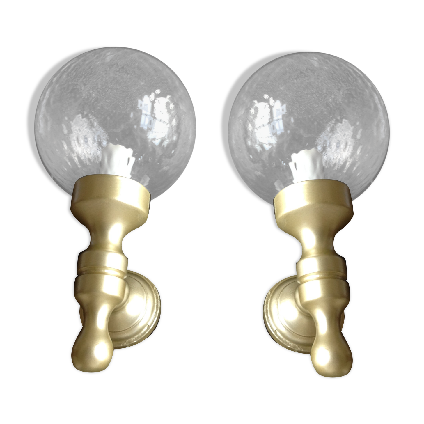 Pair of glass and gilded wood globes /vintage 60-70