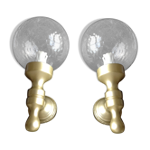 Pair of glass and gilded wood globes /vintage 60-70