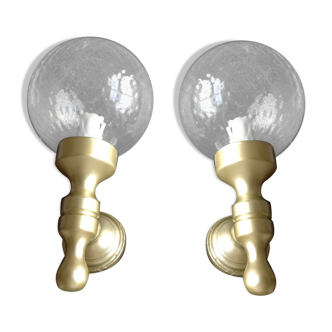 Pair of glass and gilded wood globes /vintage 60-70