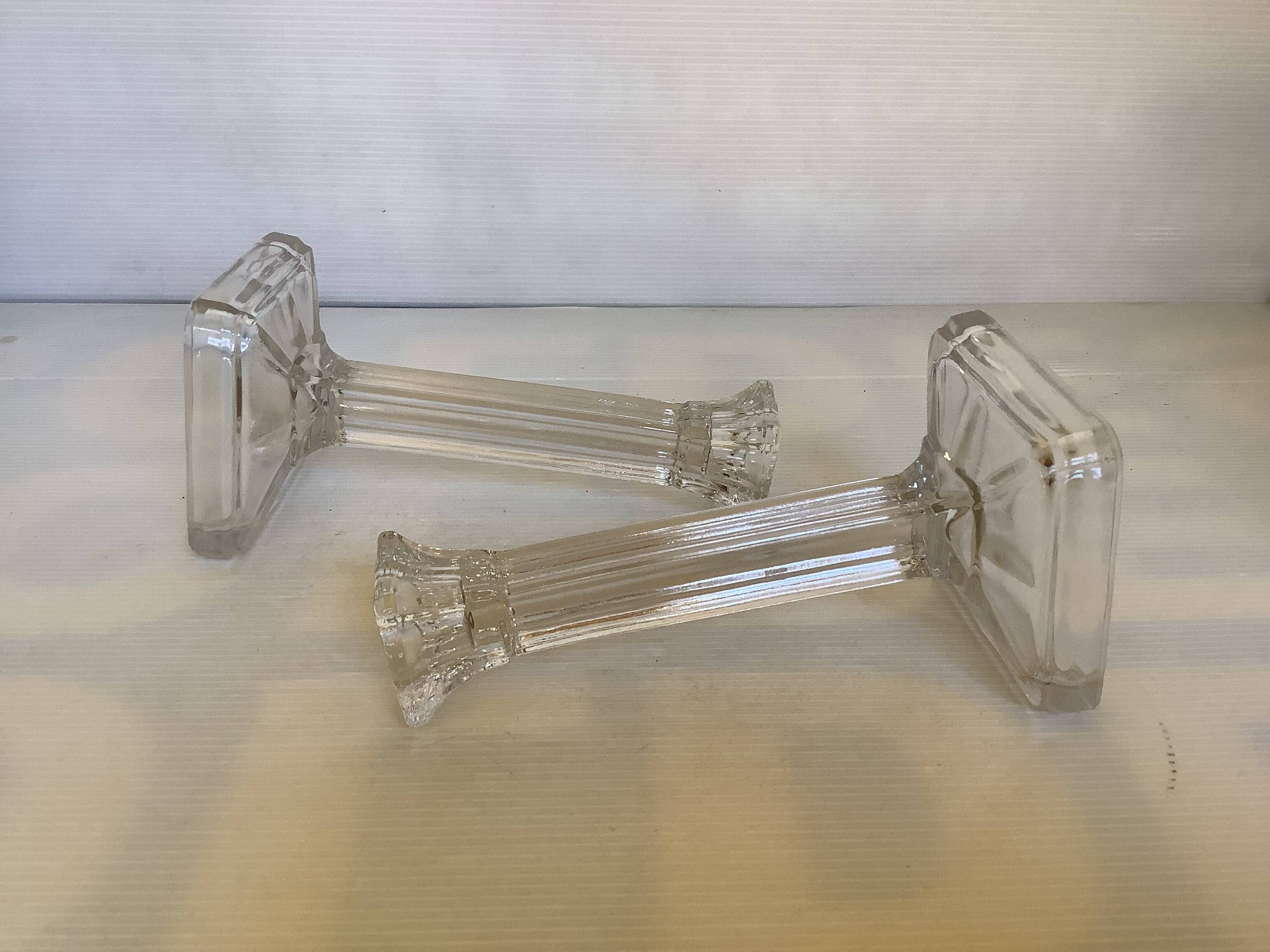 Pair of geometric art deco candlesticks