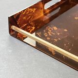 Serving tray in smoked tortoiseshell plexiglass, 1970s design