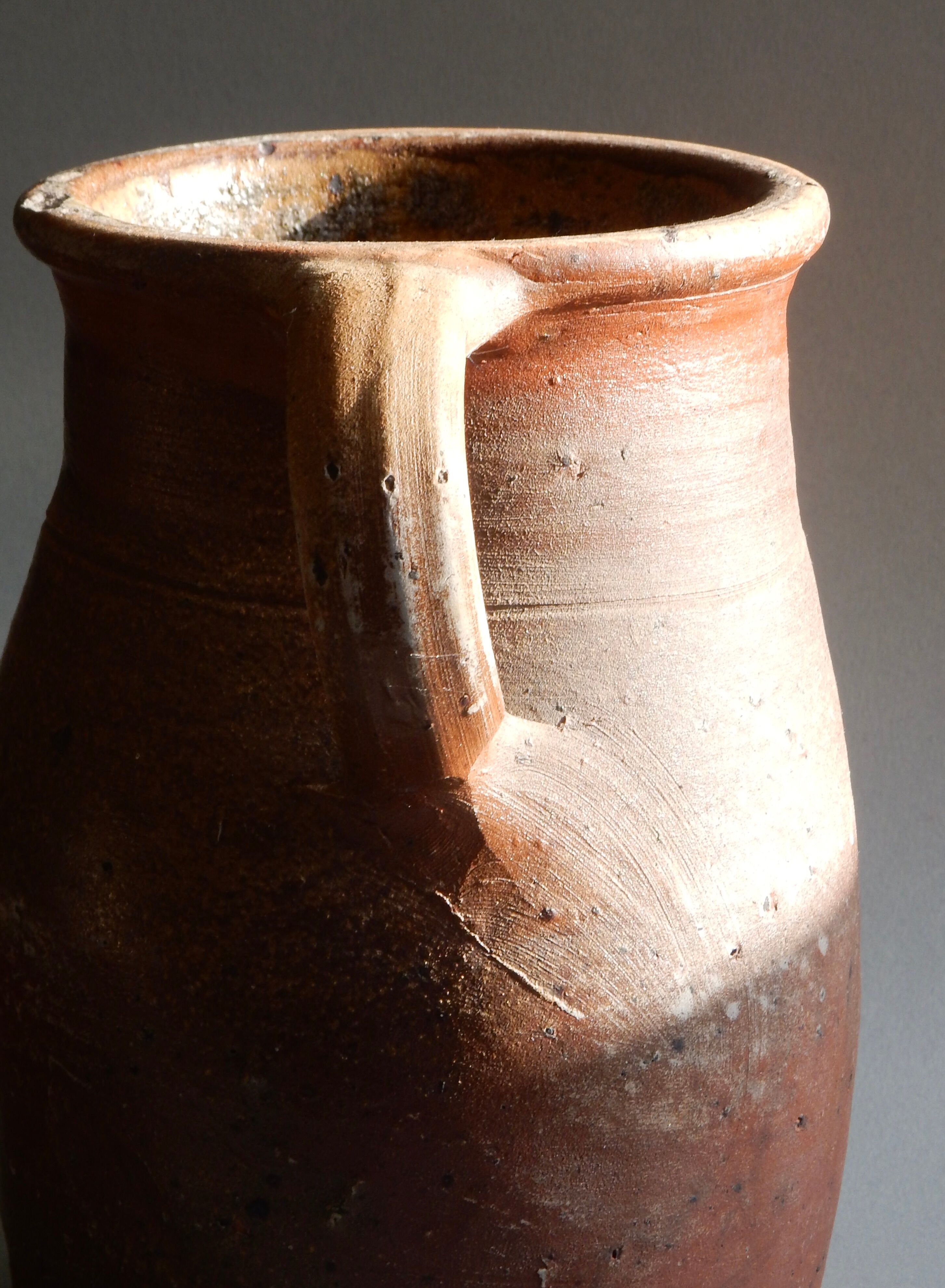 Brown terracotta milk pot / French antique farm / Artisan pottery