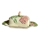 Beurrier vintage faïence peinte à la main et motifs barbotine roses et radis signé FG