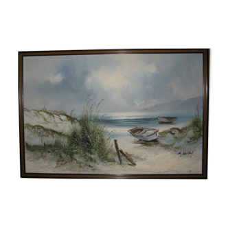 Seascape boats dunes of Sauveterre, Vendée , signed H Gailey