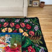 Large bohemian handwoven rug with amazing scenery and floral design, made in Romania 315x195cm