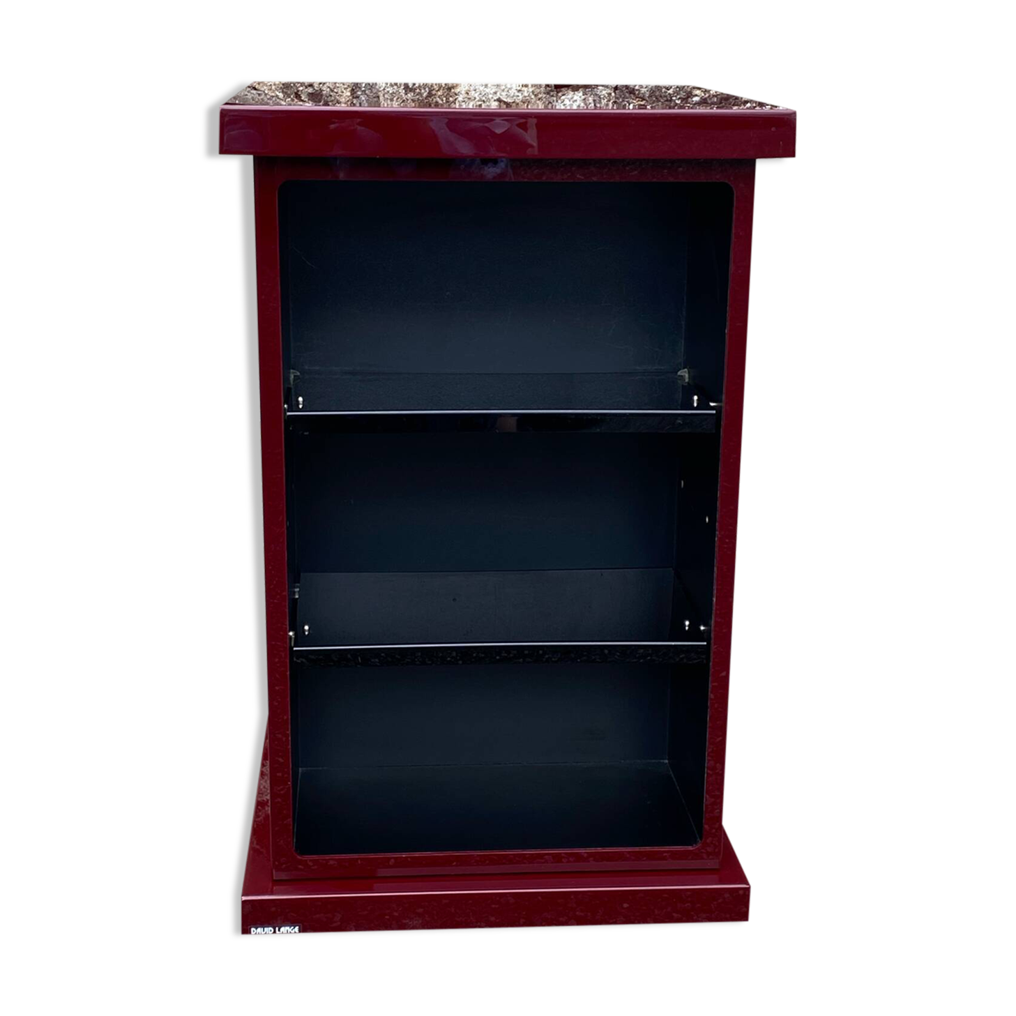 Square plexiglass shelf, burgundy red, david lange vintage 1980