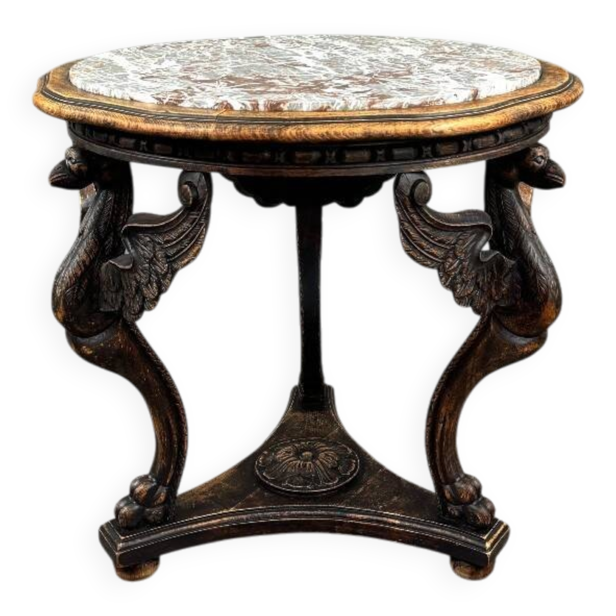 Table Guéridon en bois sculpté avec plateau en marbre, XIXe siècle