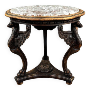 Table Guéridon bois sculpté avec plateau marbre, XIXe siècle