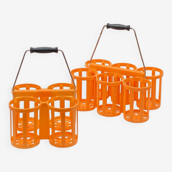 Set of 2 vintage orange plastic bottle holder baskets POLA,