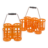 Set of 2 vintage orange plastic bottle holder baskets POLA,